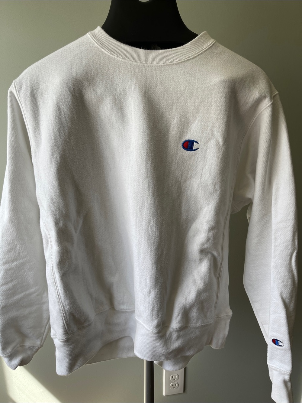 Champion White Sweatshirt with Blue and Red Logo